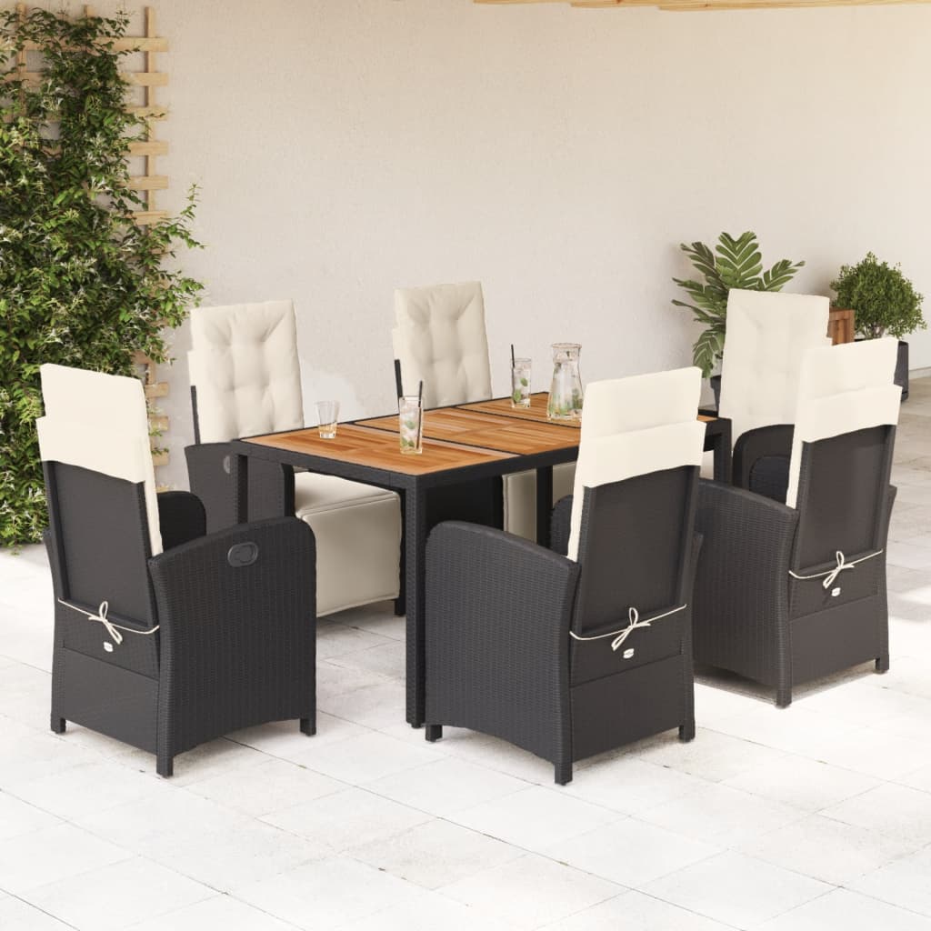 7-tlg. Garten-Essgruppe mit Kissen Schwarz Poly Rattan 7-tlg. Garten-Essgruppe mit Kissen Schwarz Poly Rattan