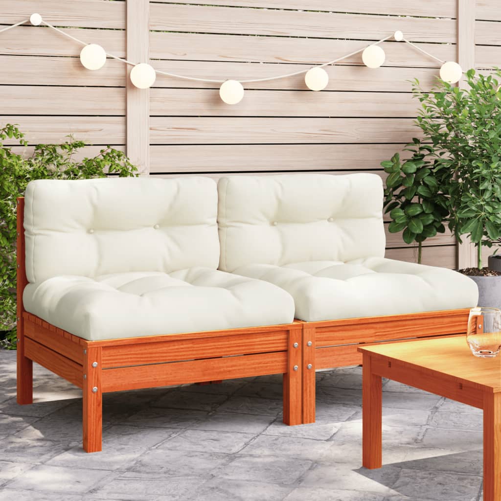 Gartensofa ohne Armlehnen mit Kissen 2 Stk. Wachsbraun Kiefer Gartensofa ohne Armlehnen mit Kissen 2 Stk. Wachsbraun Kiefer