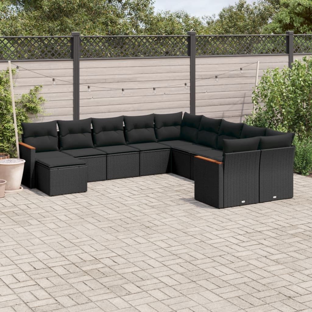 11-tlg. Garten-Sofagarnitur mit Kissen Schwarz Poly Rattan 11-tlg. Garten-Sofagarnitur mit Kissen Schwarz Poly Rattan
