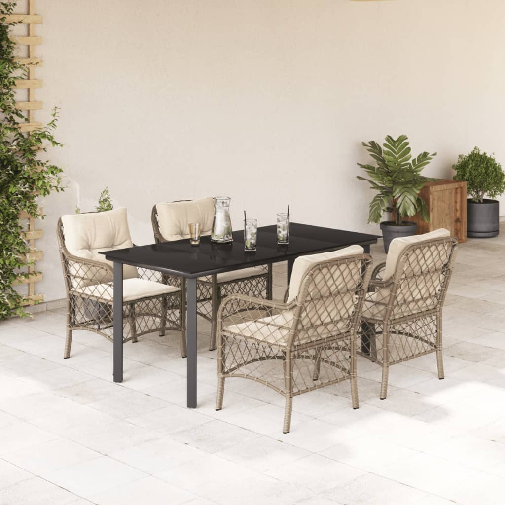 5-tlg. Garten-Essgruppe mit Kissen Beige Poly Rattan 5-tlg. Garten-Essgruppe mit Kissen Beige Poly Rattan