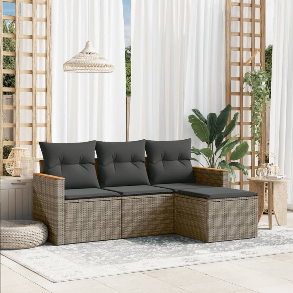 4-tlg. Garten-Sofagarnitur mit Kissen Grau Poly Rattan 4-tlg. Garten-Sofagarnitur mit Kissen Grau Poly Rattan