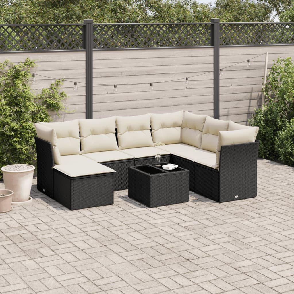 8-tlg. Garten-Sofagarnitur mit Kissen Schwarz Poly Rattan 8-tlg. Garten-Sofagarnitur mit Kissen Schwarz Poly Rattan