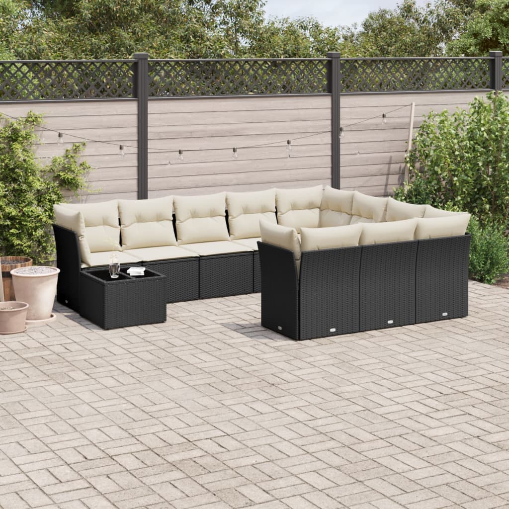 11-tlg. Garten-Sofagarnitur mit Kissen Schwarz Poly Rattan 11-tlg. Garten-Sofagarnitur mit Kissen Schwarz Poly Rattan