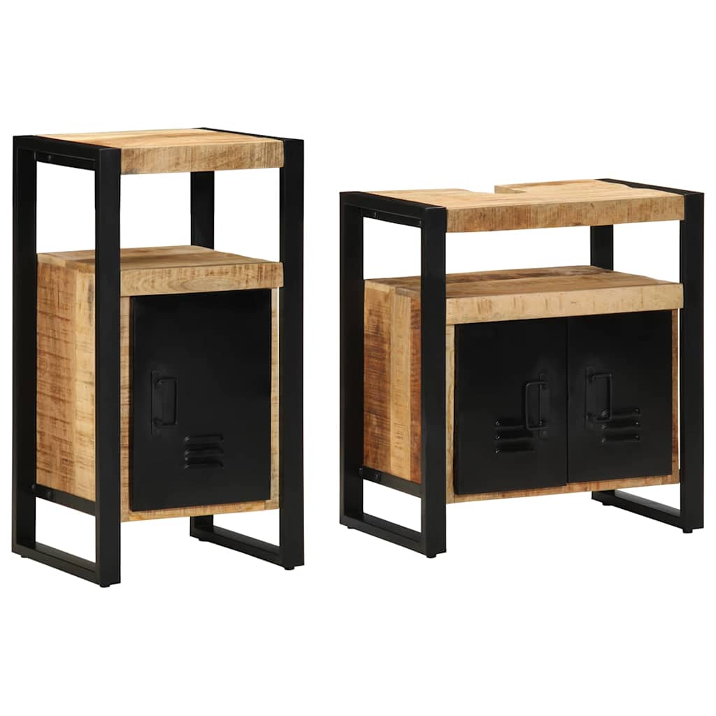 Badezimmermöbel Set 2 pcs Braun Massives, grobes Mangoholz Badezimmermöbel Set 2 pcs Braun Massives, grobes Mangoholz
