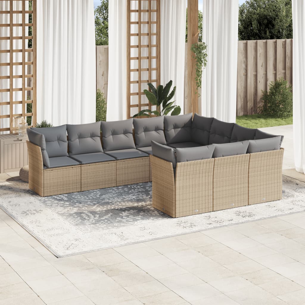 10-tlg. Garten-Sofagarnitur mit Kissen Beige Poly Rattan 10-tlg. Garten-Sofagarnitur mit Kissen Beige Poly Rattan