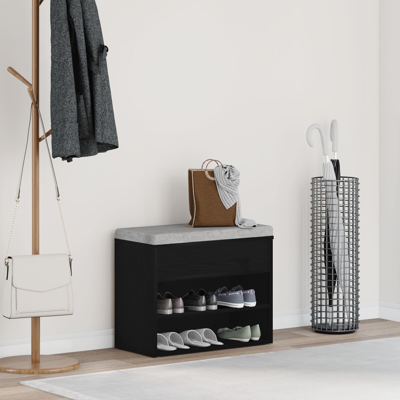 Flurbank Schwarz Eiche 60x30x45 cm Holzwerkstoff Flurbank Schwarz Eiche 60x30x45 cm Holzwerkstoff