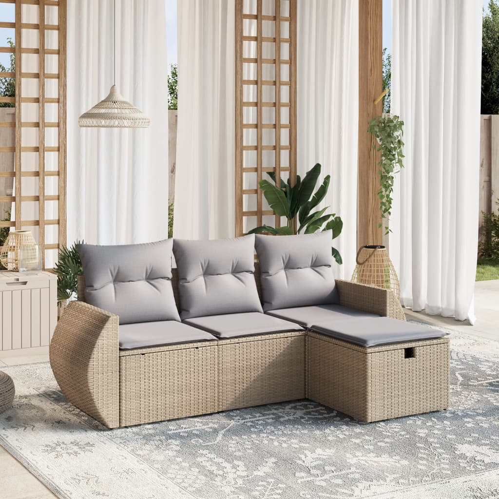 4-tlg. Garten-Sofagarnitur mit Kissen Beigemischung Poly Rattan 4-tlg. Garten-Sofagarnitur mit Kissen Beigemischung Poly Rattan