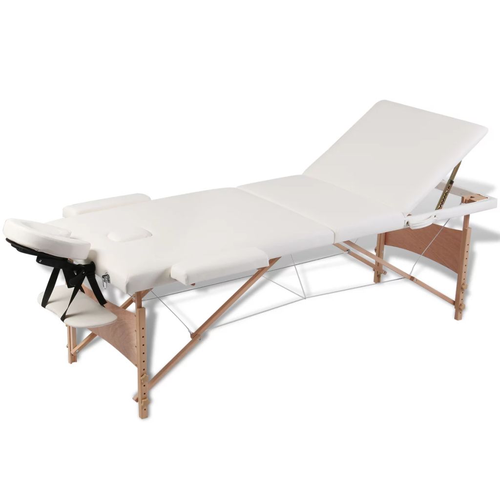 Massageliege Klappbar 3-Zonen mit Holzgestell Cremeweiß Massageliege Klappbar 3-Zonen mit Holzgestell Cremeweiß