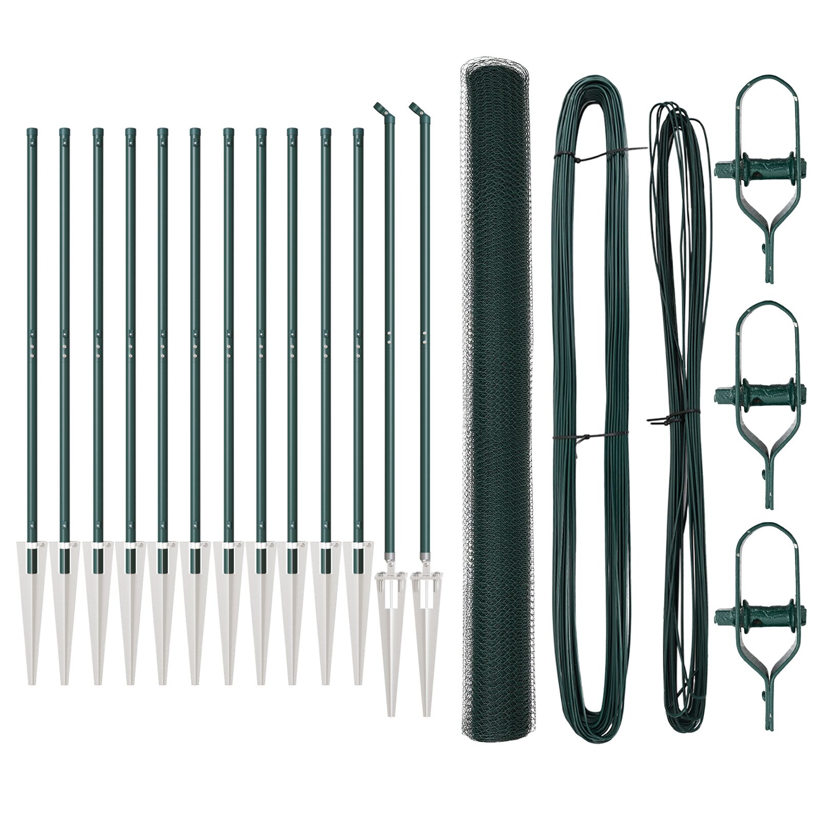 Sechseckzaun Grün 1,6x25 m Stahl, Zaunpfosten mit Spitze 13 Stk Ø32 mm 180 cm Galvanisiertes Stahl