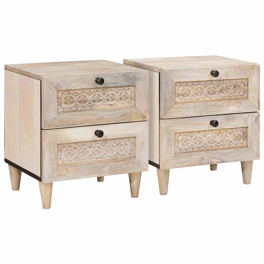 Nachttisch 2 pcs Beige 40 x 33 x 46 cm massives Mangoholz