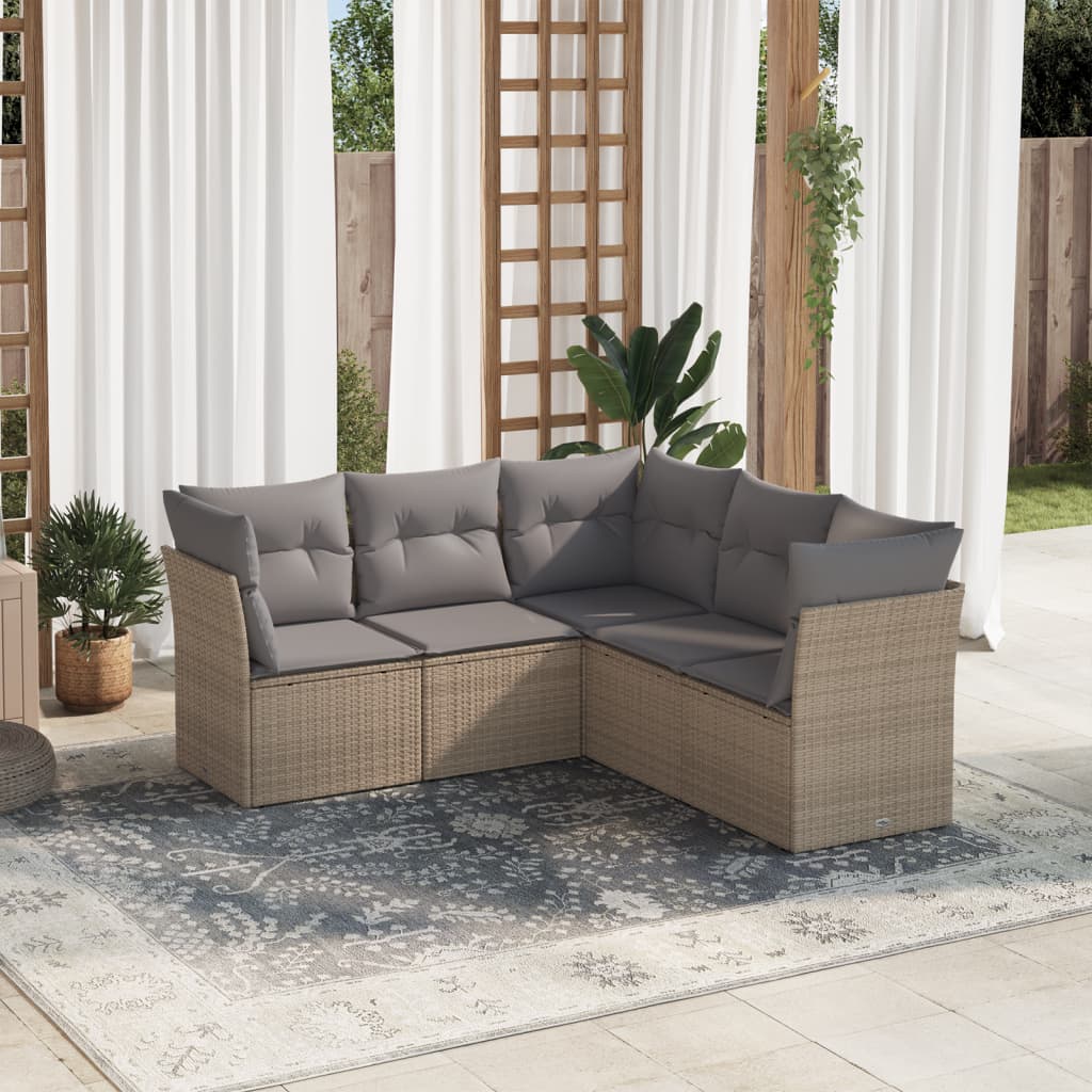 5-tlg. Garten-Sofagarnitur mit Kissen Beige Poly Rattan 5-tlg. Garten-Sofagarnitur mit Kissen Beige Poly Rattan