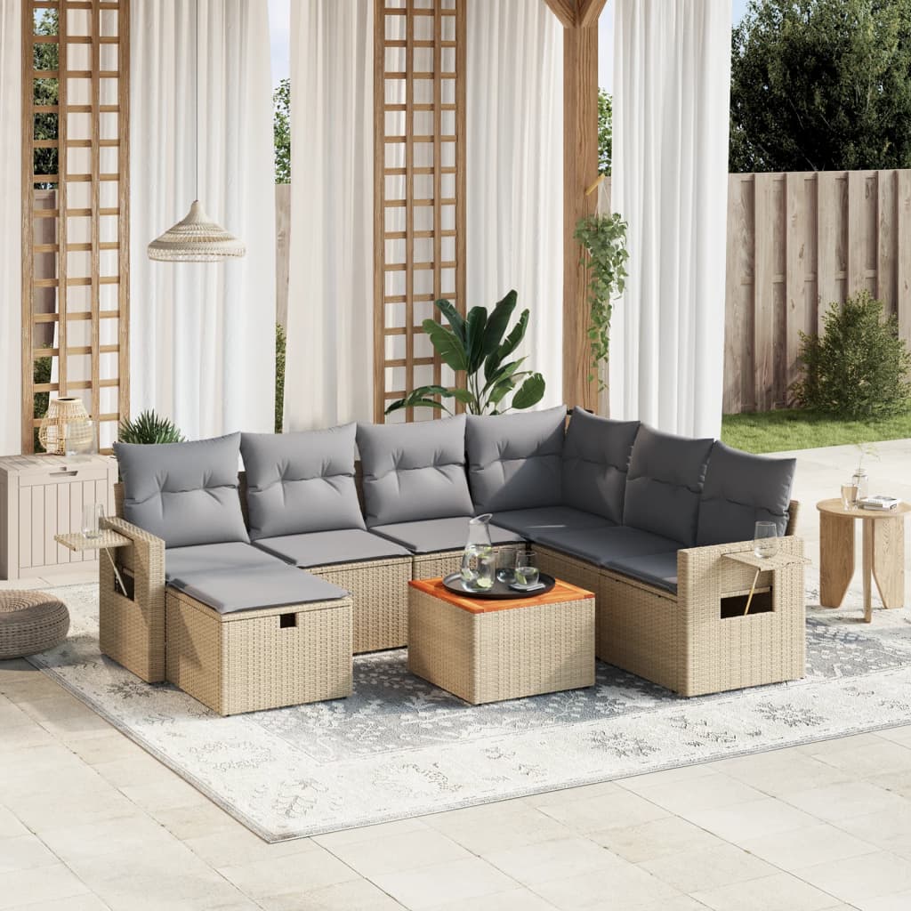 8-tlg. Garten-Sofagarnitur mit Kissen Beige Poly Rattan 8-tlg. Garten-Sofagarnitur mit Kissen Beige Poly Rattan