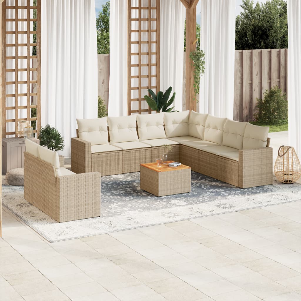 10-tlg. Garten-Sofagarnitur mit Kissen Beige Poly Rattan 10-tlg. Garten-Sofagarnitur mit Kissen Beige Poly Rattan