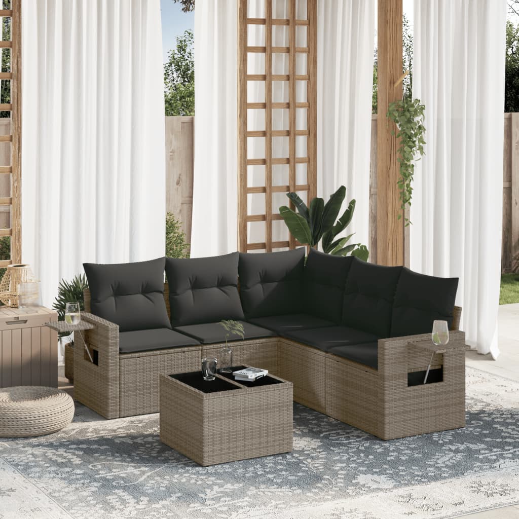 6-tlg. Garten-Sofagarnitur mit Kissen Grau Poly Rattan 6-tlg. Garten-Sofagarnitur mit Kissen Grau Poly Rattan