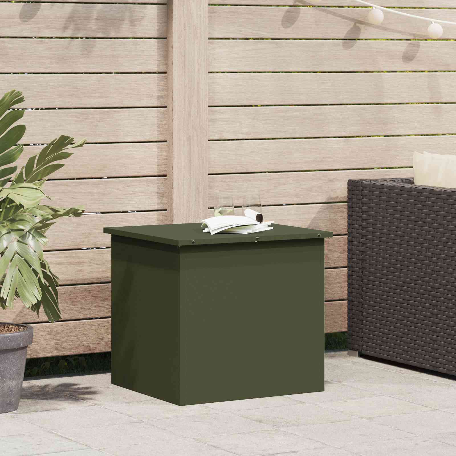Olivgrüne Aufbewahrungsbox für draußen 55x50,5x50 cm Kaltgewalzter Stahl Olivgrüne Aufbewahrungsbox für draußen 55x50,5x50 cm Kaltgewalzter Stahl