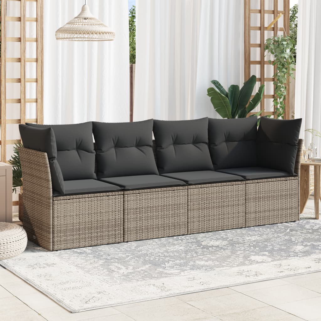 4-tlg. Garten-Sofagarnitur mit Kissen Grau Poly Rattan 4-tlg. Garten-Sofagarnitur mit Kissen Grau Poly Rattan