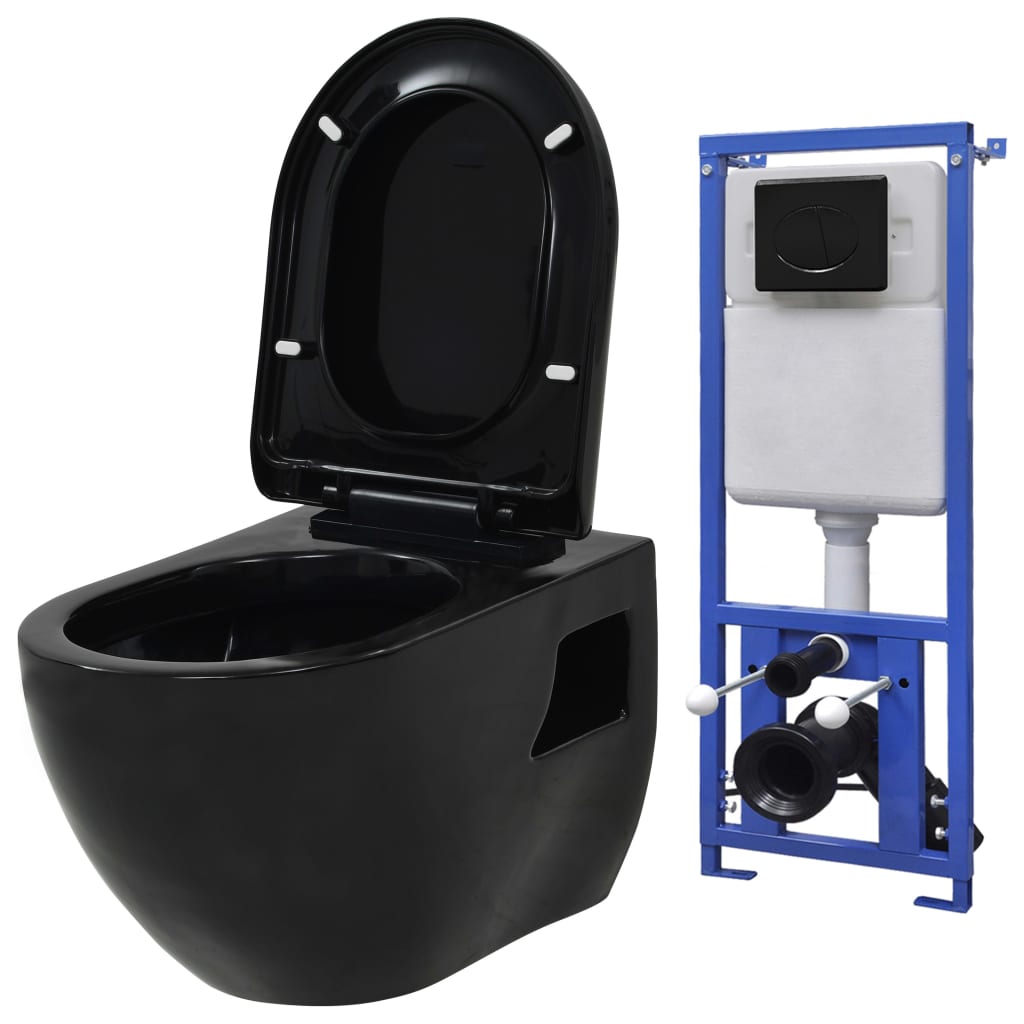 Hänge-Toilette mit Unterputzspülkasten Keramik Schwarz Hänge-Toilette mit Unterputzspülkasten Keramik Schwarz