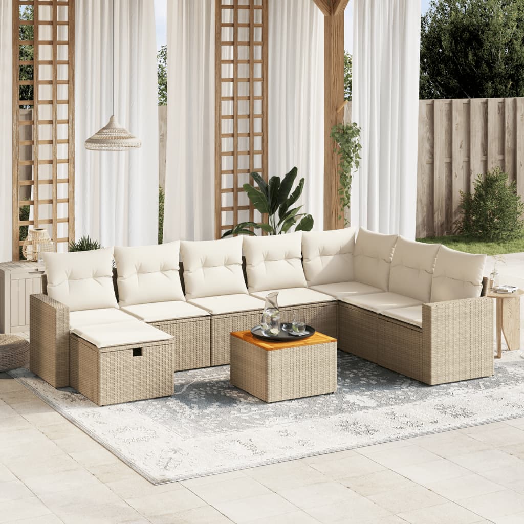 9-tlg. Garten-Sofagarnitur mit Kissen Beige Poly Rattan 9-tlg. Garten-Sofagarnitur mit Kissen Beige Poly Rattan