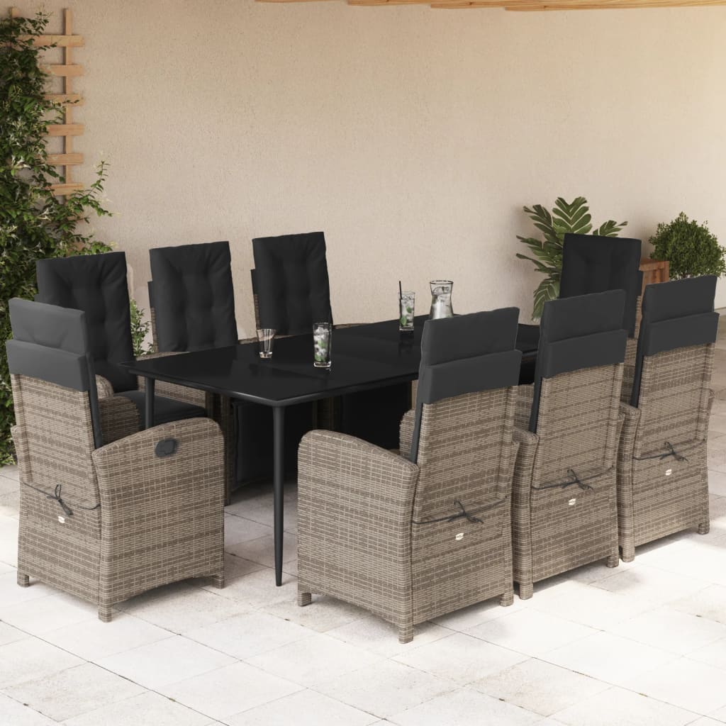 9-tlg. Garten-Essgruppe mit Kissen Grau Poly Rattan 9-tlg. Garten-Essgruppe mit Kissen Grau Poly Rattan