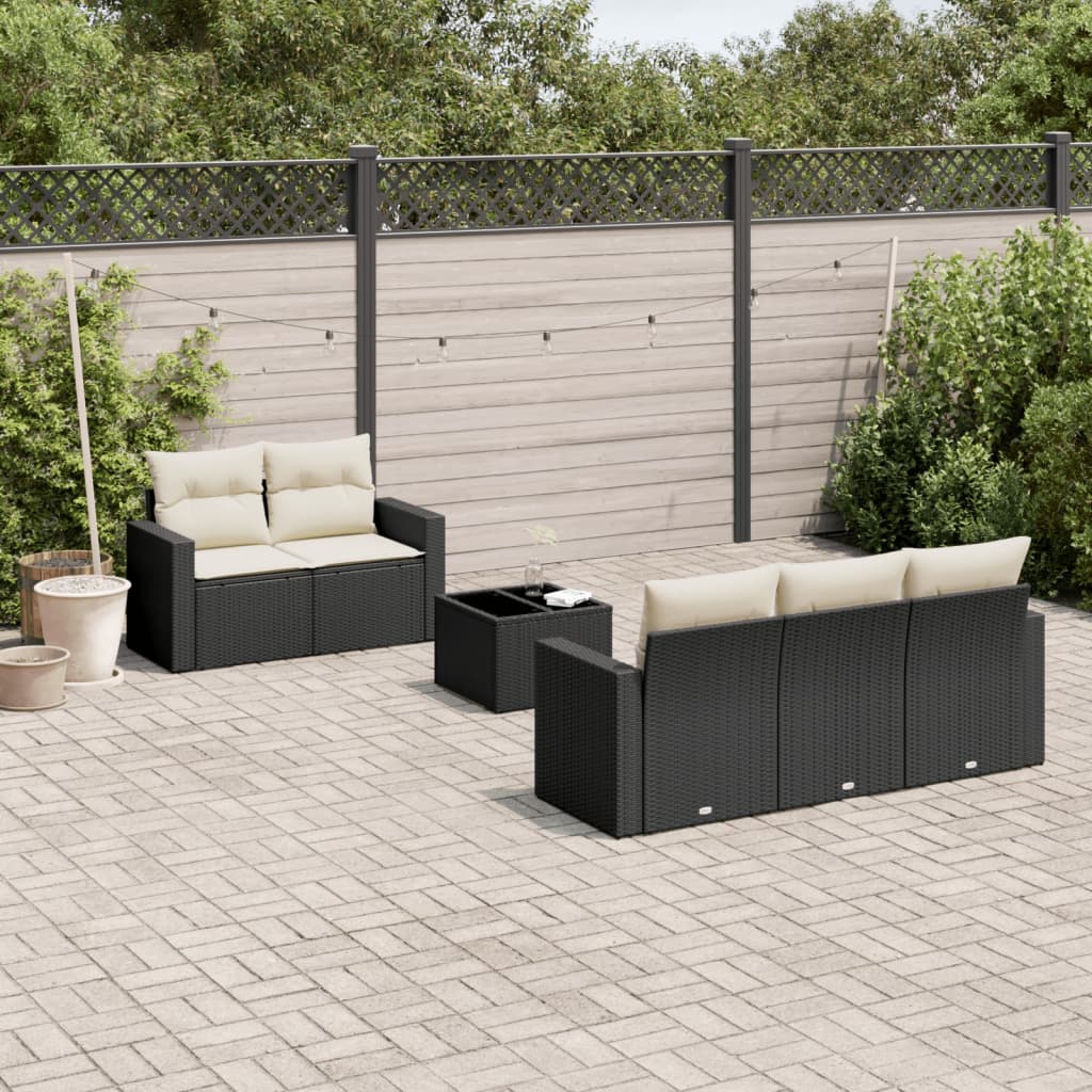6-tlg. Garten-Sofagarnitur mit Kissen Schwarz Poly Rattan 6-tlg. Garten-Sofagarnitur mit Kissen Schwarz Poly Rattan