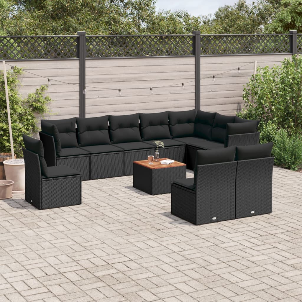 11-tlg. Garten-Sofagarnitur mit Kissen Schwarz Poly Rattan 11-tlg. Garten-Sofagarnitur mit Kissen Schwarz Poly Rattan