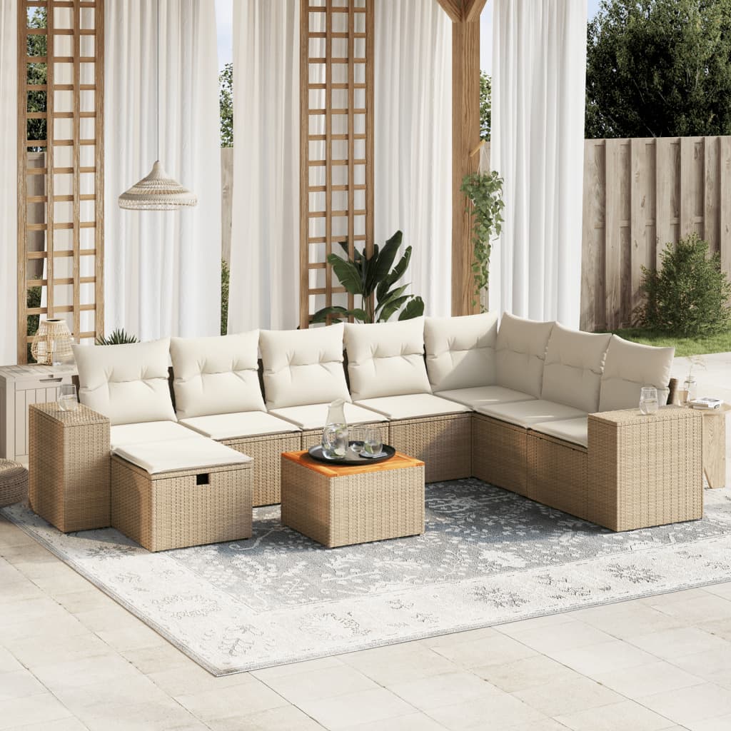 9-tlg. Garten-Sofagarnitur mit Kissen Beige Poly Rattan 9-tlg. Garten-Sofagarnitur mit Kissen Beige Poly Rattan