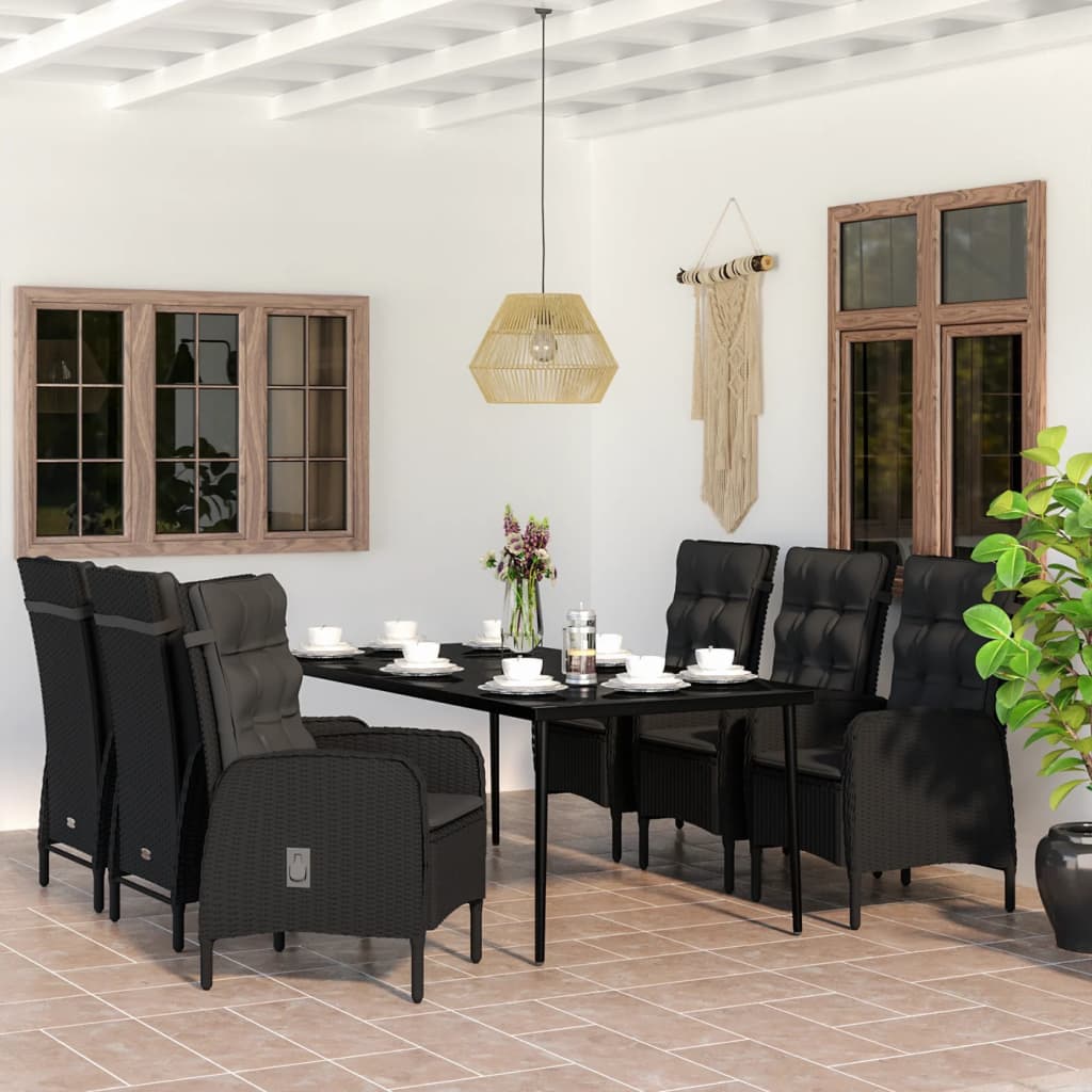 7-tlg. Garten-Essgruppe mit Kissen Schwarz 7-tlg. Garten-Essgruppe mit Kissen Schwarz