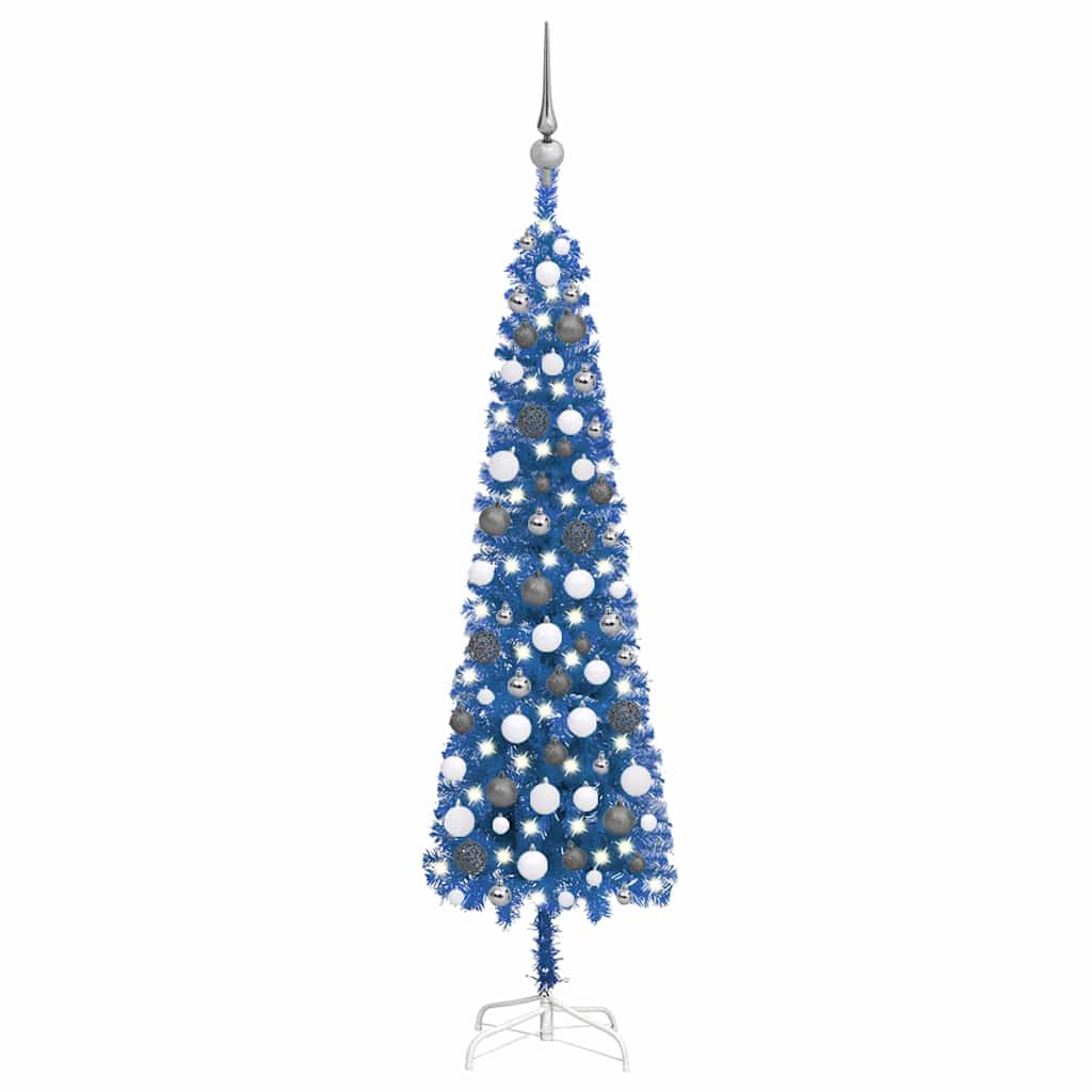 Weihnachtsbaum Schlank mit Beleuchtung & Kugeln Blau 120 cm Weihnachtsbaum Schlank mit Beleuchtung & Kugeln Blau 120 cm