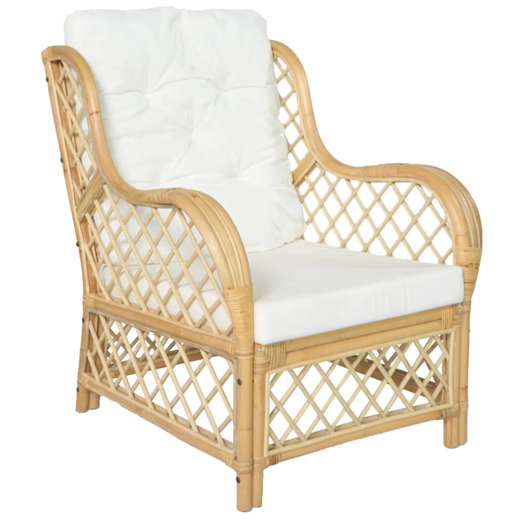 Sessel mit Kissen Natürliches Rattan und Leinen Sessel mit Kissen Natürliches Rattan und Leinen