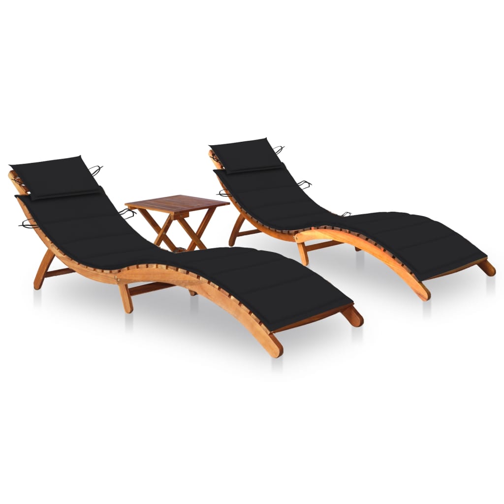 Sonnenliegen 2 Stk. mit Tisch und Auflagen Massivholz Akazie Sonnenliegen 2 Stk. mit Tisch und Auflagen Massivholz Akazie