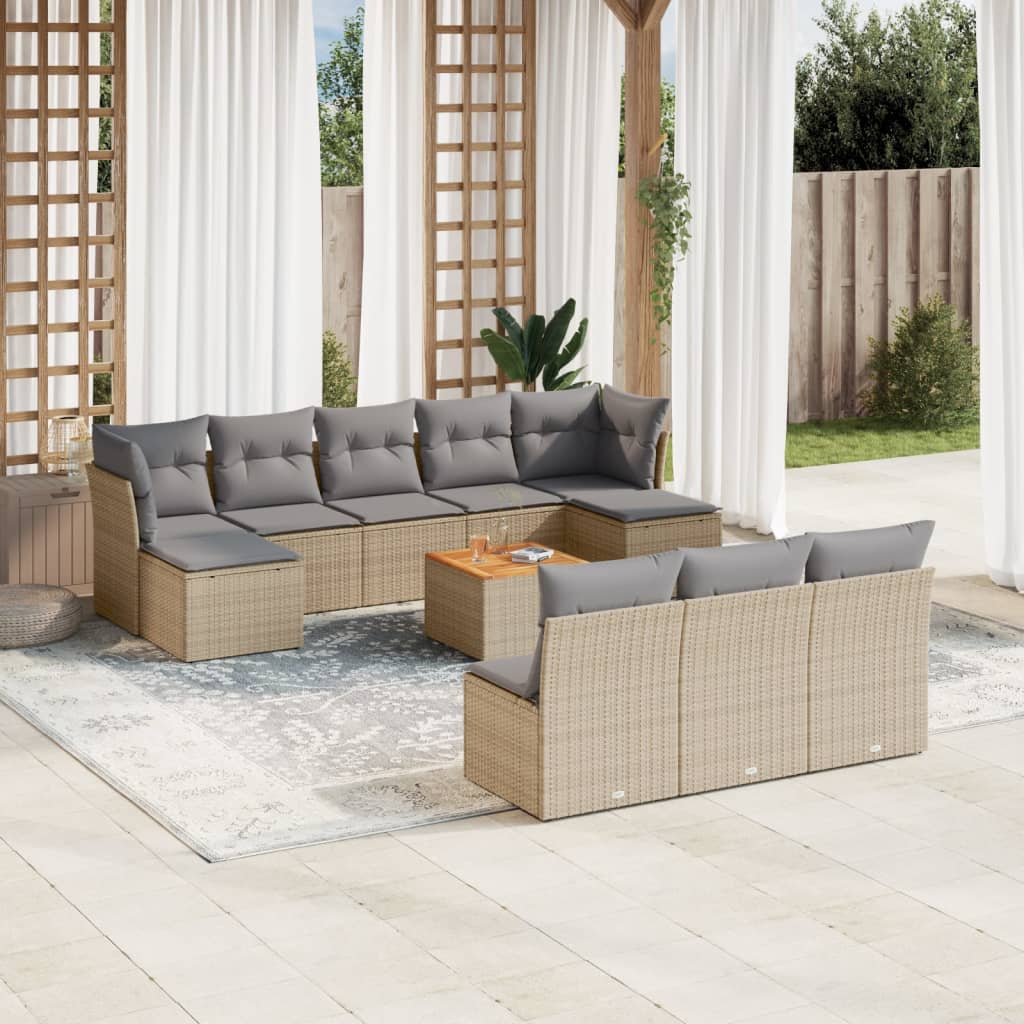 11-tlg. Garten-Sofagarnitur mit Kissen Beige Poly Rattan 11-tlg. Garten-Sofagarnitur mit Kissen Beige Poly Rattan