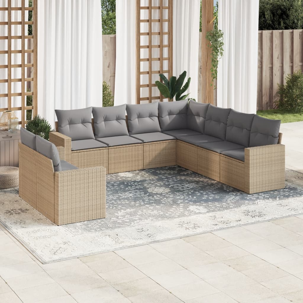 9-tlg. Garten-Sofagarnitur mit Kissen Beige Poly Rattan 9-tlg. Garten-Sofagarnitur mit Kissen Beige Poly Rattan