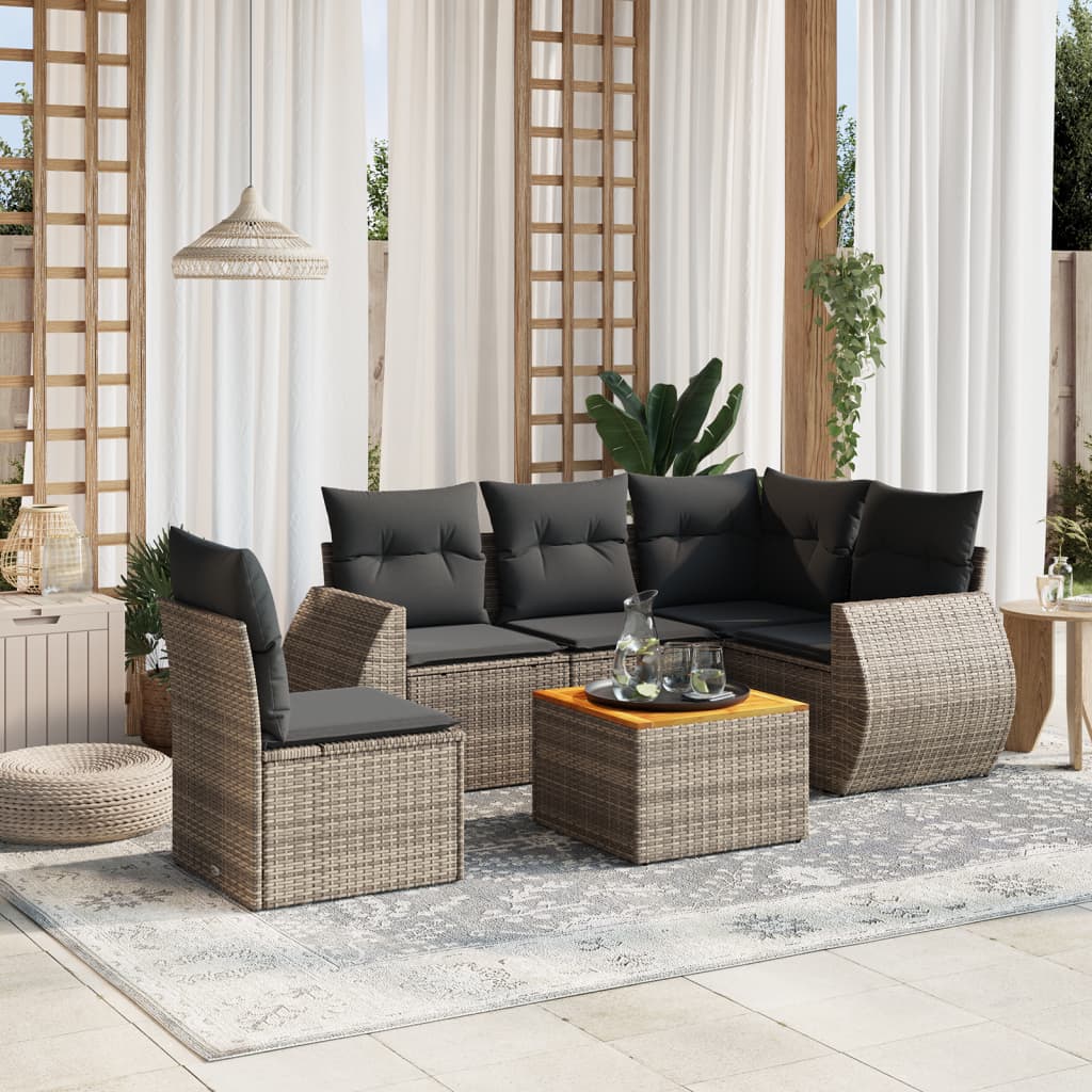 6-tlg. Garten-Sofagarnitur mit Kissen Grau Poly Rattan 6-tlg. Garten-Sofagarnitur mit Kissen Grau Poly Rattan