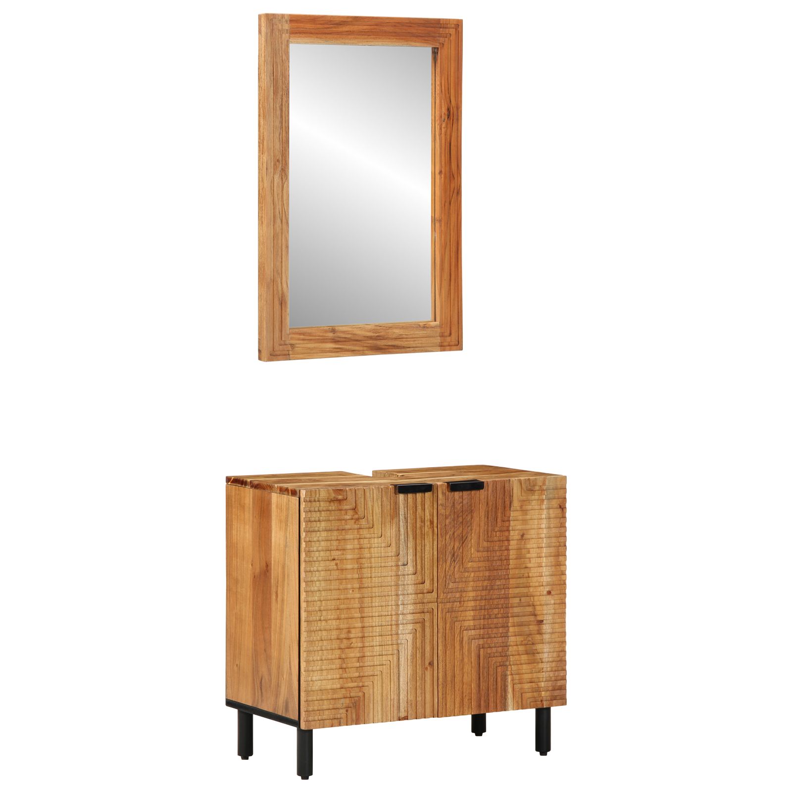2-teiliges Badezimmermöbel Set aus braunem Akazienholz 2-teiliges Badezimmermöbel Set aus braunem Akazienholz