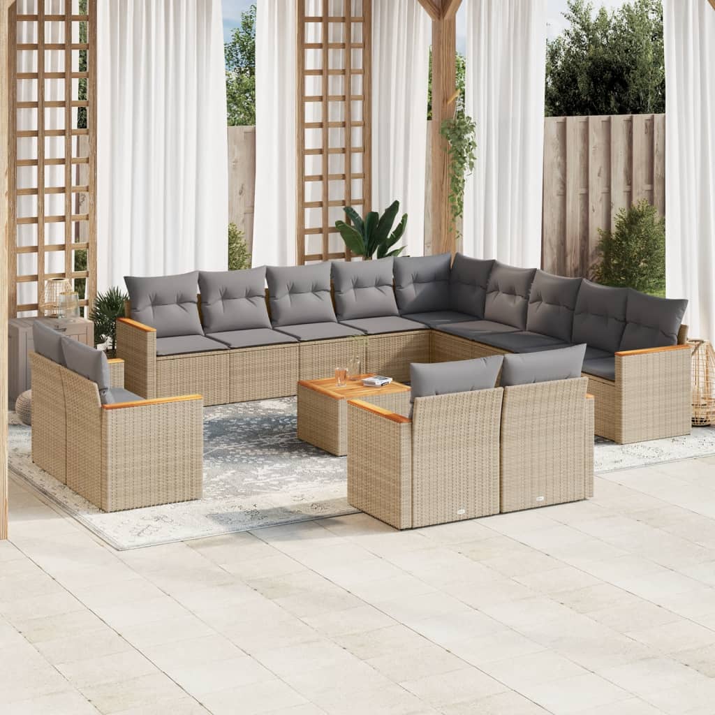 14-tlg. Garten-Sofagarnitur mit Kissen Beige Poly Rattan 14-tlg. Garten-Sofagarnitur mit Kissen Beige Poly Rattan