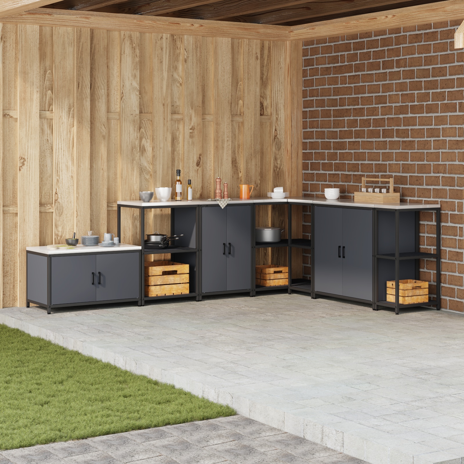 Küchenlagerregal mit Regal mit Speicher mit Tür Anthrazit 60 x 50 x 92 cm Stahl Küchenlagerregal mit Regal mit Speicher mit Tür Anthrazit 60 x 50 x 92 cm Stahl