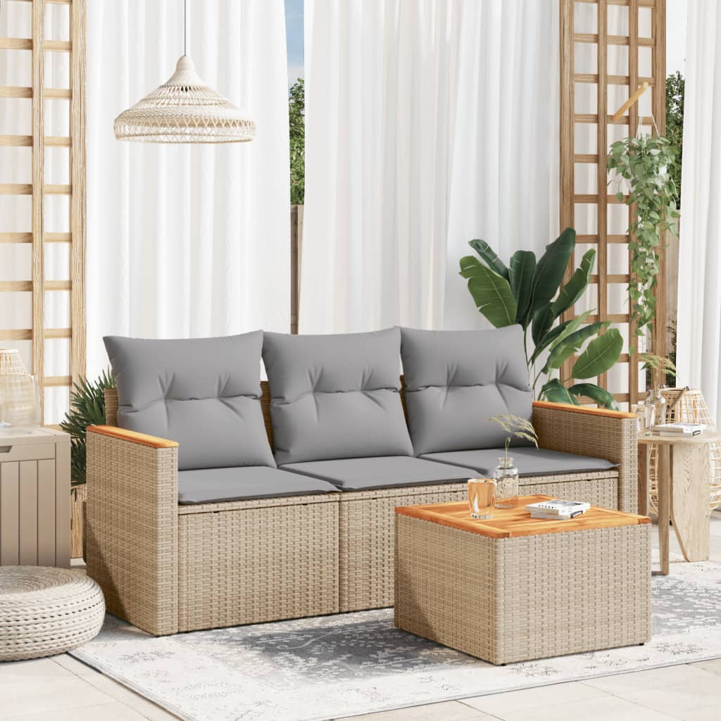 4-tlg. Garten-Sofagarnitur mit Kissen Beige Poly Rattan 4-tlg. Garten-Sofagarnitur mit Kissen Beige Poly Rattan