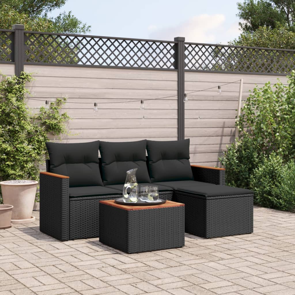 5-tlg. Garten-Sofagarnitur mit Kissen Schwarz Poly Rattan 5-tlg. Garten-Sofagarnitur mit Kissen Schwarz Poly Rattan