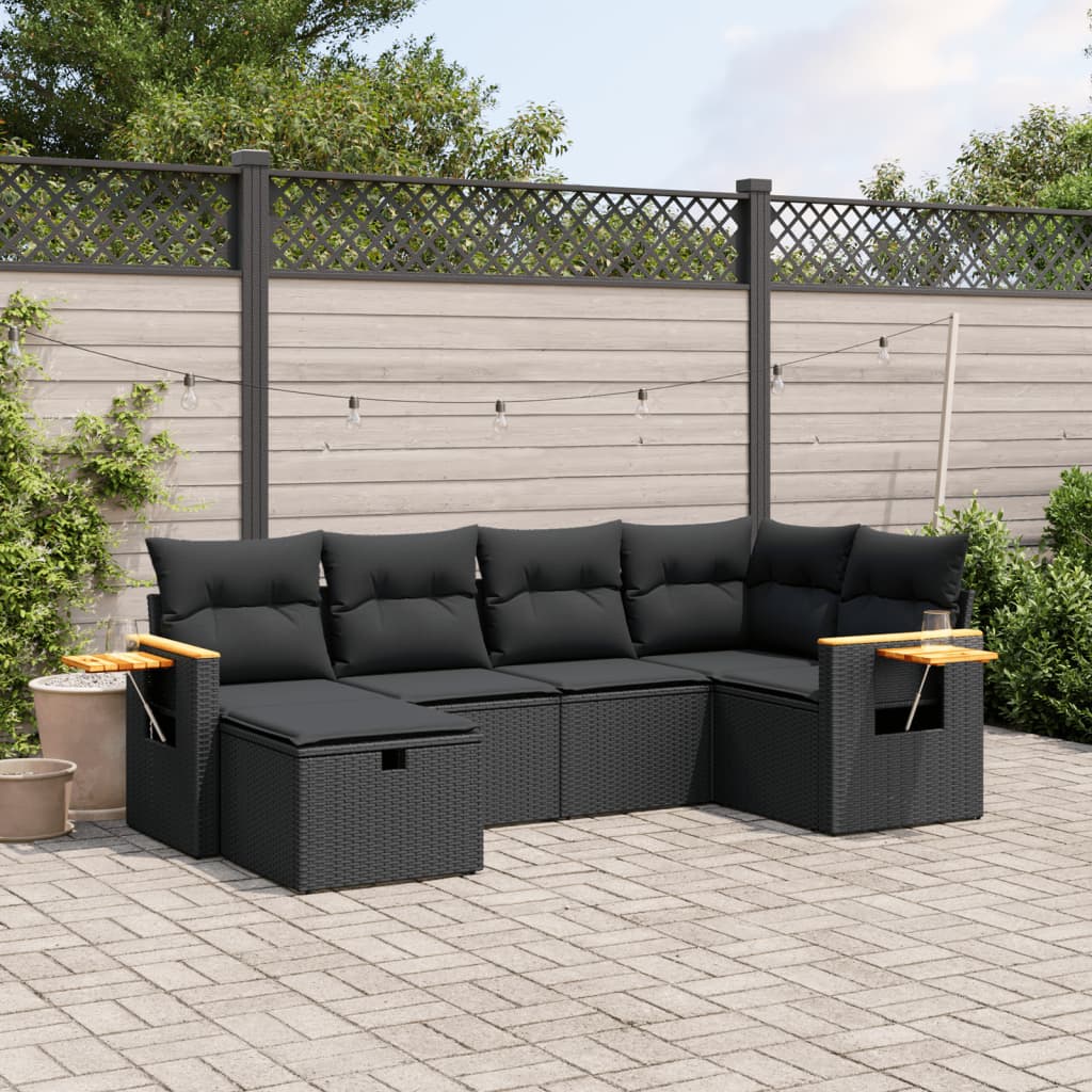 6-tlg. Garten-Sofagarnitur mit Kissen Schwarz Poly Rattan 6-tlg. Garten-Sofagarnitur mit Kissen Schwarz Poly Rattan