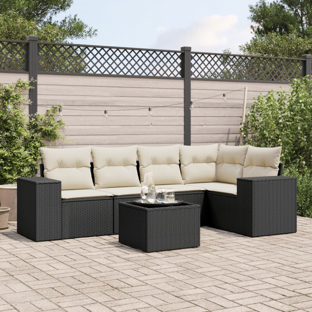 6-tlg. Garten-Sofagarnitur mit Kissen Schwarz Poly Rattan 6-tlg. Garten-Sofagarnitur mit Kissen Schwarz Poly Rattan