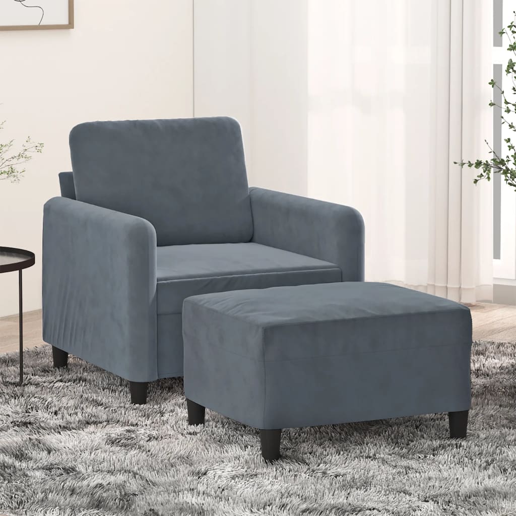 Sessel mit Hocker Dunkelgrau 60 cm Samt Sessel mit Hocker Dunkelgrau 60 cm Samt
