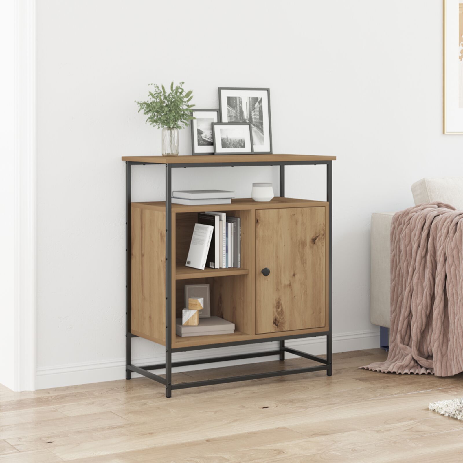 vidaXL Sideboard Artisan Eiche 69x35x80 cm engineered Holz und Stahl
