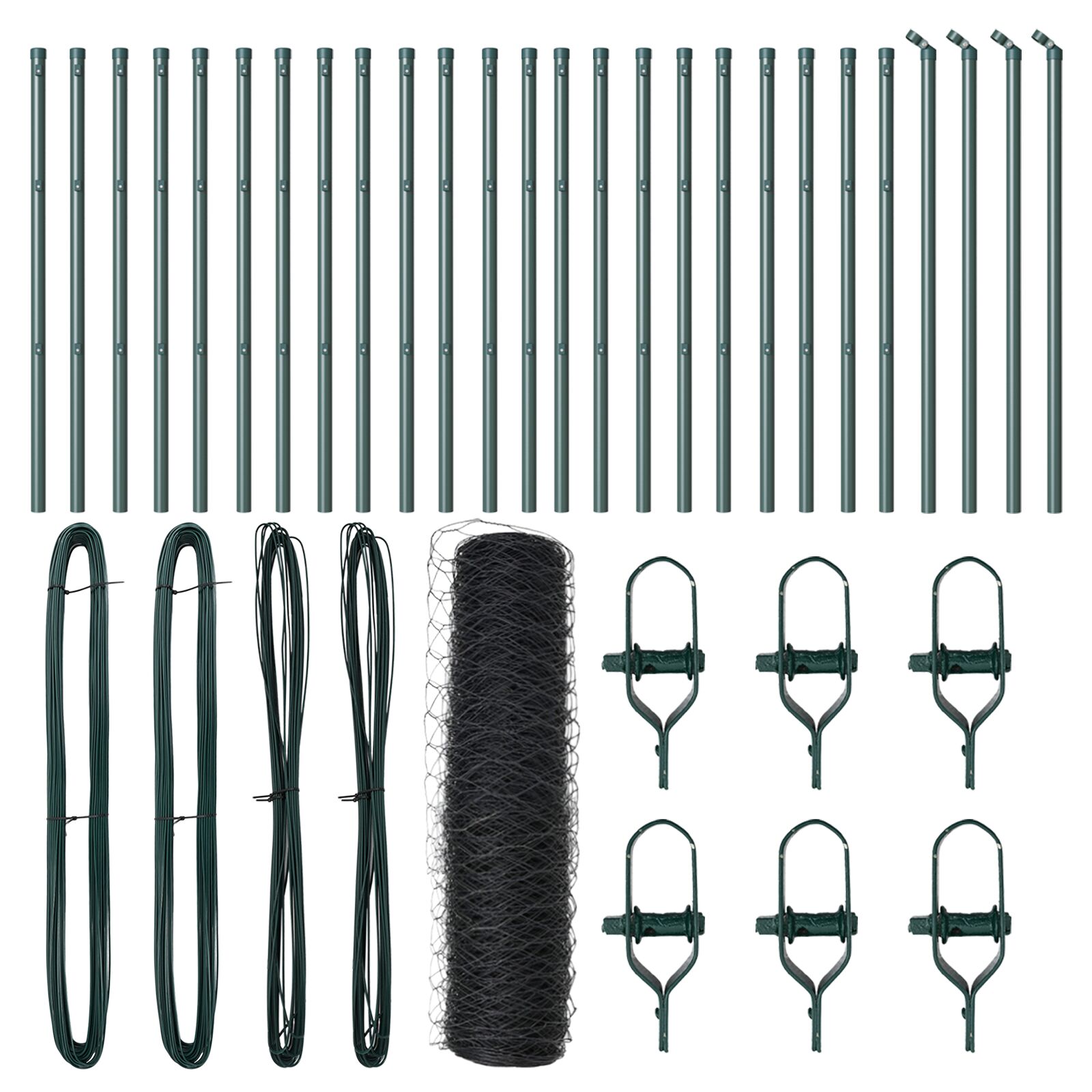 Sechseck-Zaun Grau 0.8x50 m Stahl, Zaunpfosten 13 Stück Grün Ø32 mm 120 cm verzinkter Stahl