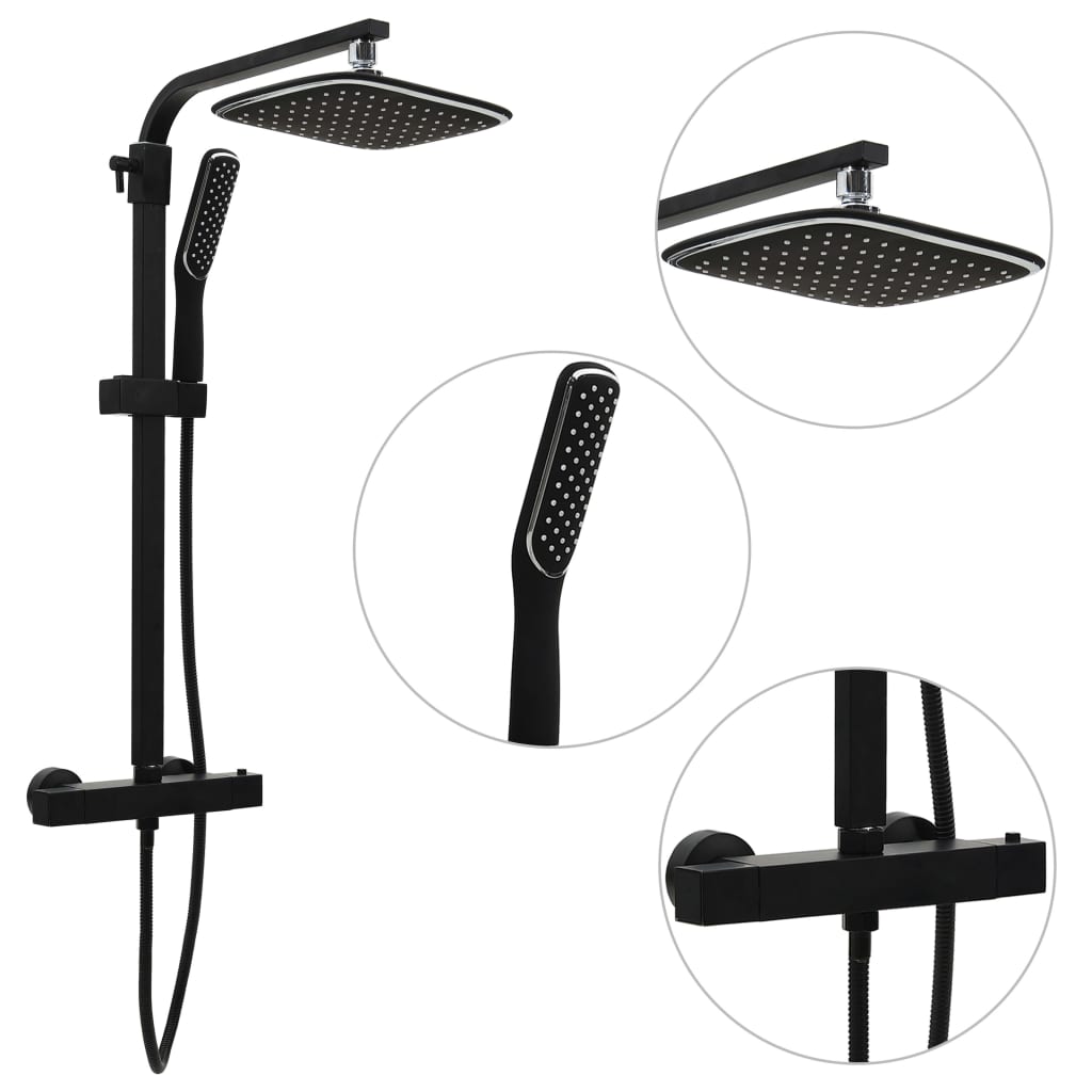 Doppelkopf-Duschset mit Mischbatterie und Schlauch Schwarz Doppelkopf-Duschset mit Mischbatterie und Schlauch Schwarz