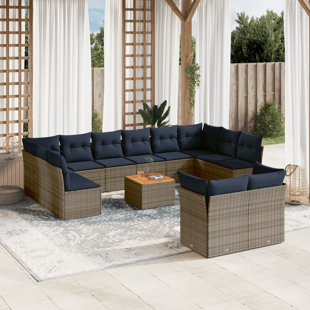 13-tlg. Garten-Sofagarnitur mit Kissen Grau Poly Rattan 13-tlg. Garten-Sofagarnitur mit Kissen Grau Poly Rattan