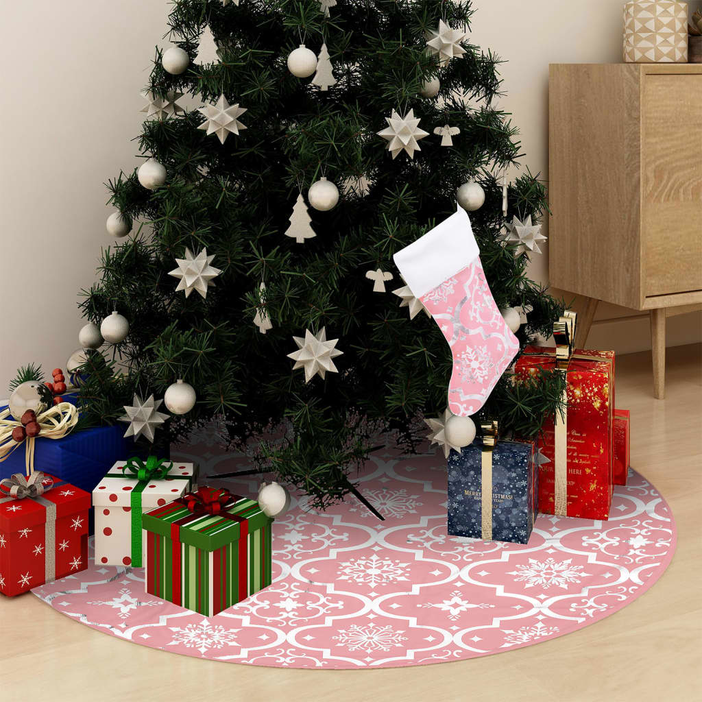 Luxus-Weihnachtsbaumdecke mit Socke Rosa 150 cm Stoff Luxus-Weihnachtsbaumdecke mit Socke Rosa 150 cm Stoff