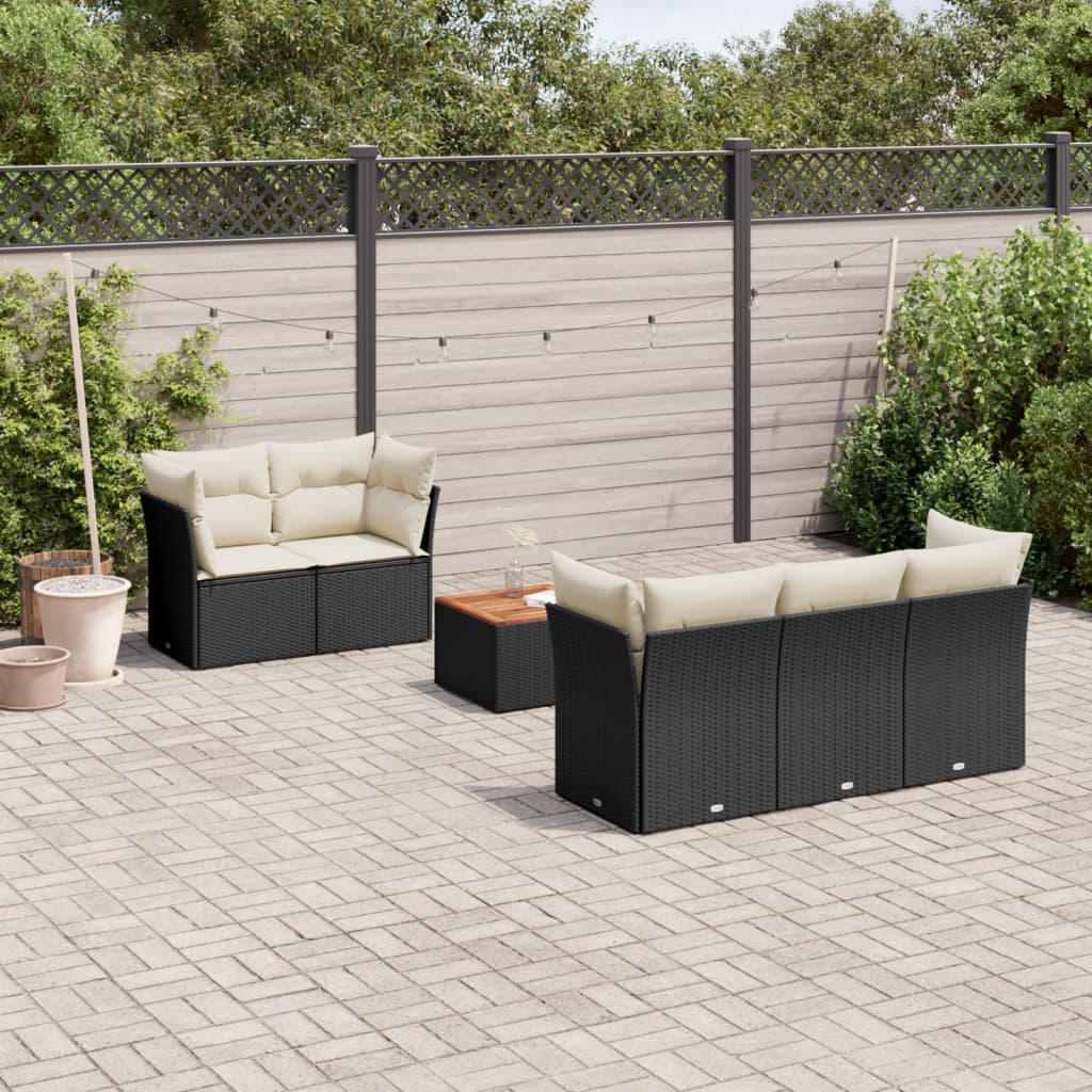 6-tlg. Garten-Sofagarnitur mit Kissen Schwarz Poly Rattan 6-tlg. Garten-Sofagarnitur mit Kissen Schwarz Poly Rattan