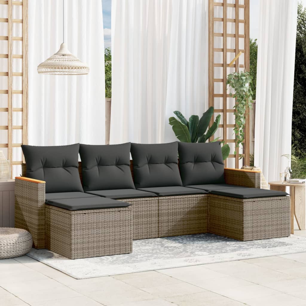 6-tlg. Garten-Sofagarnitur mit Kissen Grau Poly Rattan 6-tlg. Garten-Sofagarnitur mit Kissen Grau Poly Rattan
