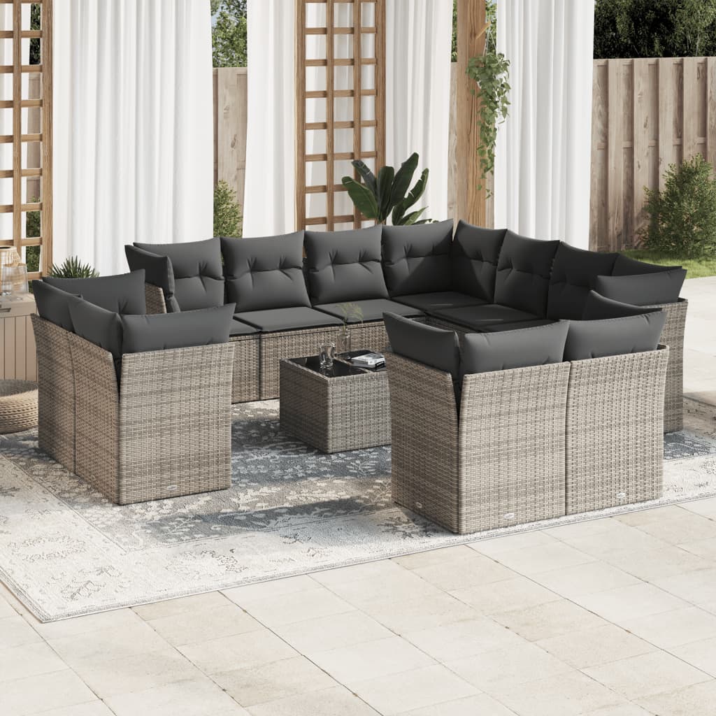 12-tlg. Garten-Sofagarnitur mit Kissen Grau Poly Rattan 12-tlg. Garten-Sofagarnitur mit Kissen Grau Poly Rattan