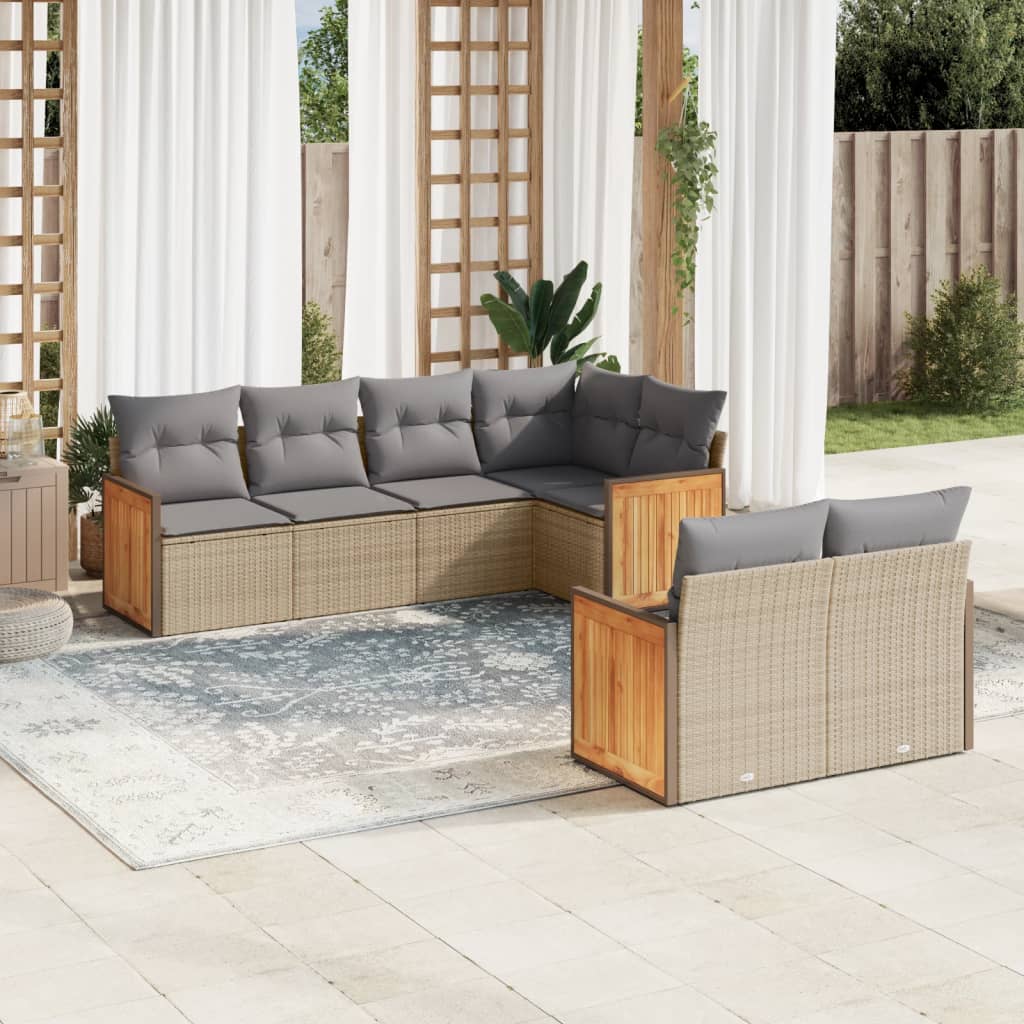 7-tlg. Garten-Sofagarnitur mit Kissen Beige Poly Rattan 7-tlg. Garten-Sofagarnitur mit Kissen Beige Poly Rattan